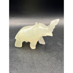 Hand Carved Stone Elephant Figurine White Onyx Animal Collectible Lucky Decor‎